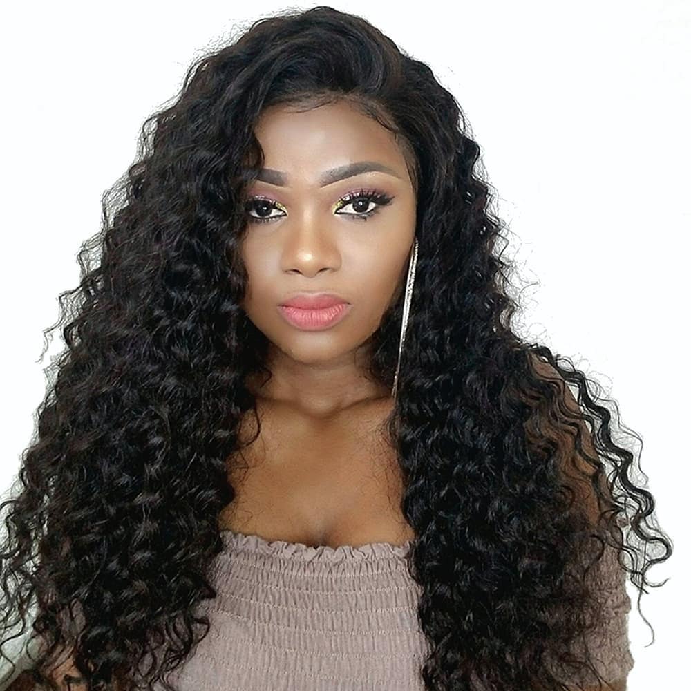 Malaysian Virgin Curly Human Hair Lace Front Wigs With Baby Hair