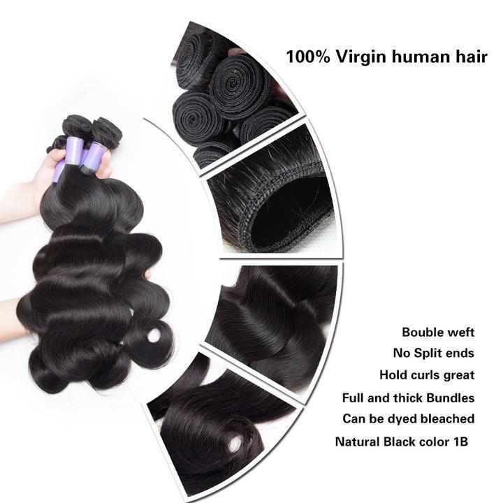 Volys Virgo Natural Peruvian Virgin Remy Body Wave Human Hair 4 Bundles With Lace Frontal Closure-hair details