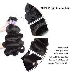 Virgo Hair Vigin Remy 100% Natural Brazilian Virgin Remy Body Wave Hair 4 Bundles With Lace Frontal Closure-bundle details