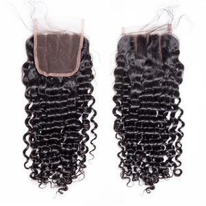Volysvirgo Peruvian Curly Weave Remy Human Hair 3 Bundles With 4x4 Lace Closure-lace closure