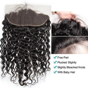 Volys Virgo Raw Indian hair 3 Bundles Water Wave Human Hair Weave With Pre Plucked Lace Frontal Closure-frontal